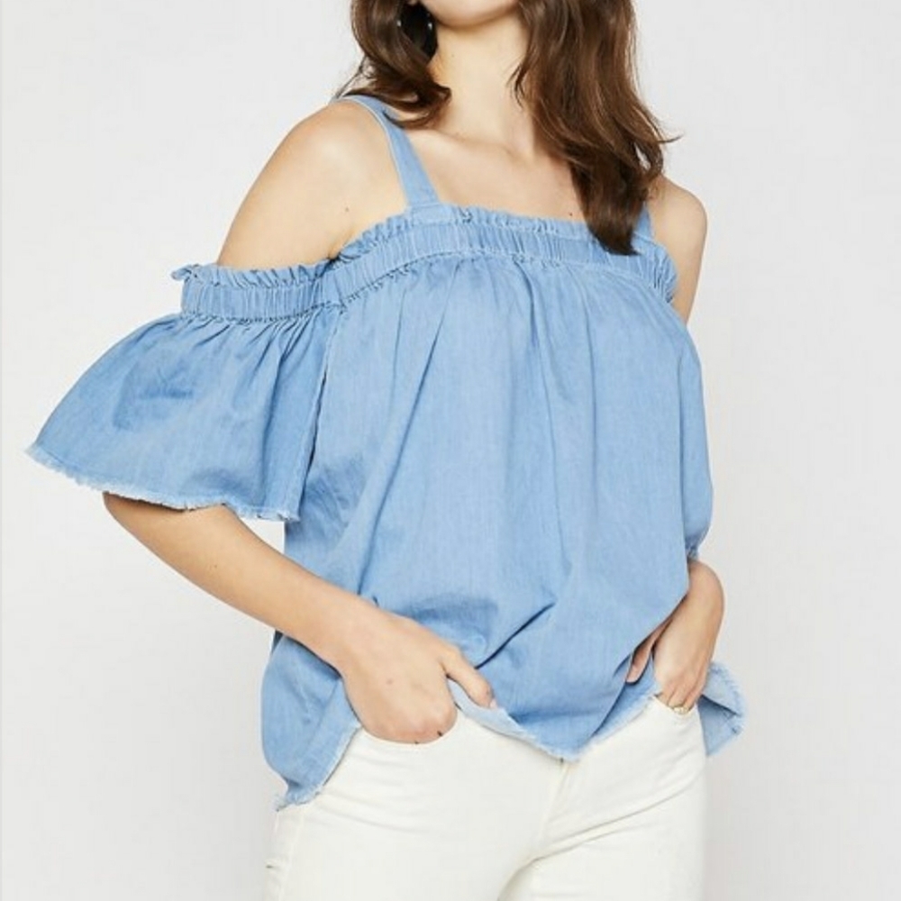 Central Park West Open/Cold Shoulder Denim Top